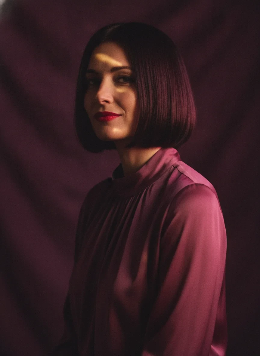 Retrato autorizado de acompañante ficticio adulto en un estilo enfocado en vinos